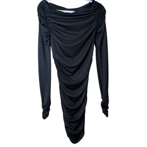 Fredericks of Hollywood black long-sleeve off-the-shoulder jersey ruched dress M